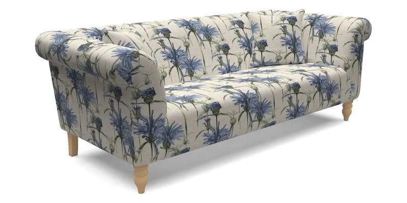 Exbury 3 seater sofa in Padua Pavement Forest with scatters in Gertrude Jekyll Velvet Ink