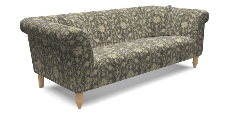 Exbury 3 seater sofa in Padua Pavement Forest with scatters in Gertrude Jekyll Velvet Ink