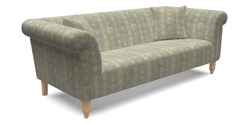 Exbury 3 seater sofa in Padua Pavement Forest with scatters in Gertrude Jekyll Velvet Ink