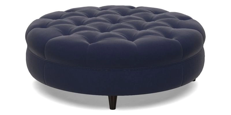 Helmsley Round Footstool in Linwood Omega Velvet Navy