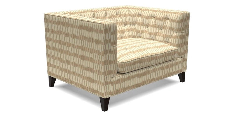 Haresfield Snuggler Dipped Arms in Mohair Lichen Seat Cushion in RHS Gertrude Jekyll Meadow Flower Olive and Scatters in RHS Gertrude Jekyll Folklore Olive