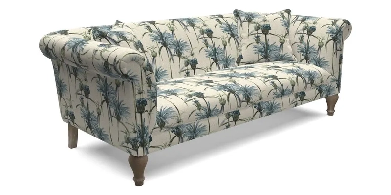 Masham 3 Seater Sofa in V&A Threads of India on Linen Paisley Splendour Steel