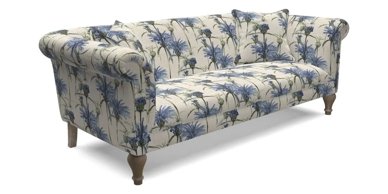 Masham 3 Seater Sofa in V&A Threads of India on Linen Paisley Splendour Steel