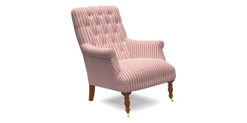 Snape Button Back chair in Spill Resistant V&A Bird & Rabbit Dark Green and Cube footstool in Spill Resistant RHS Etta's Stripe Ink