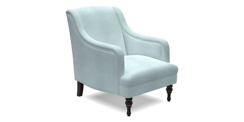 Rothermere Chair in RHS Gertrude Jekyll Ornamental Brown with Arms and Front Border in Mohair Velvet Mushroom